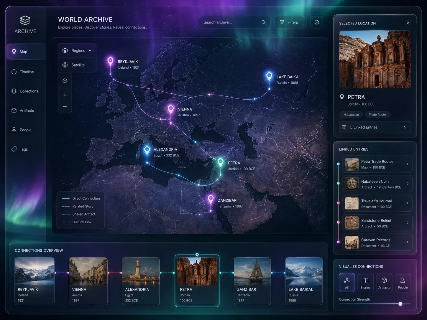 Geographic browsing view plotting collection records across a neighbourhood map